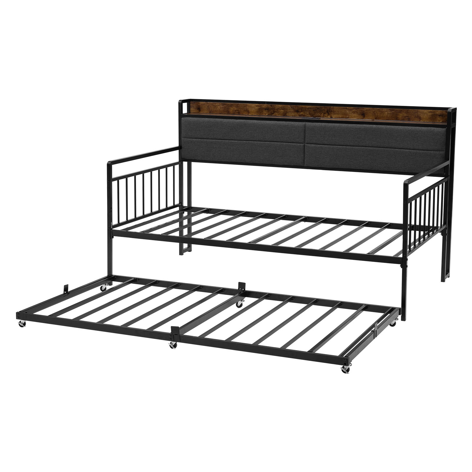 Metal Daybed Frame With Trundle And Charging Station Bed_voghion.com